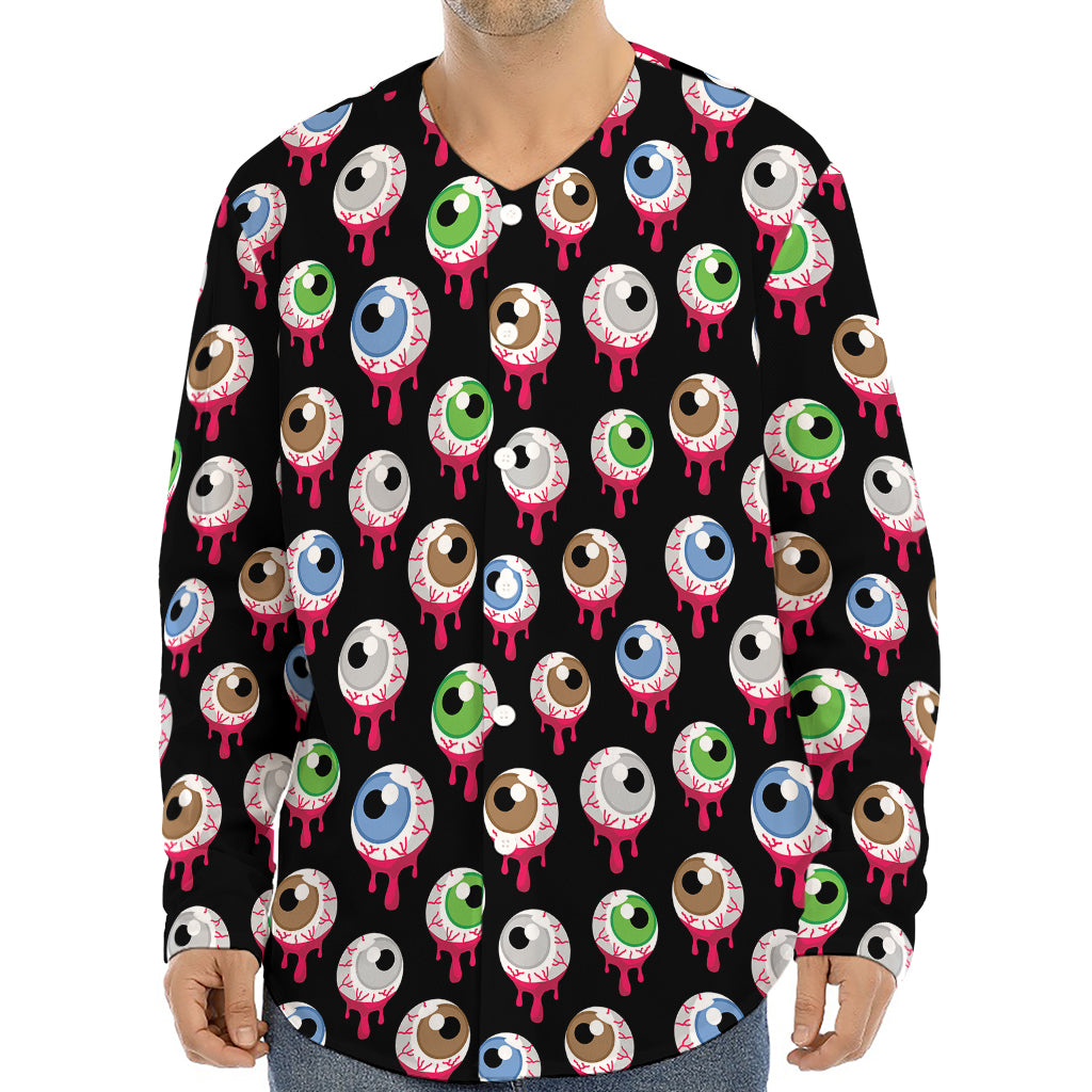 Bloody Eyeball Pattern Print Long Sleeve Baseball Jersey