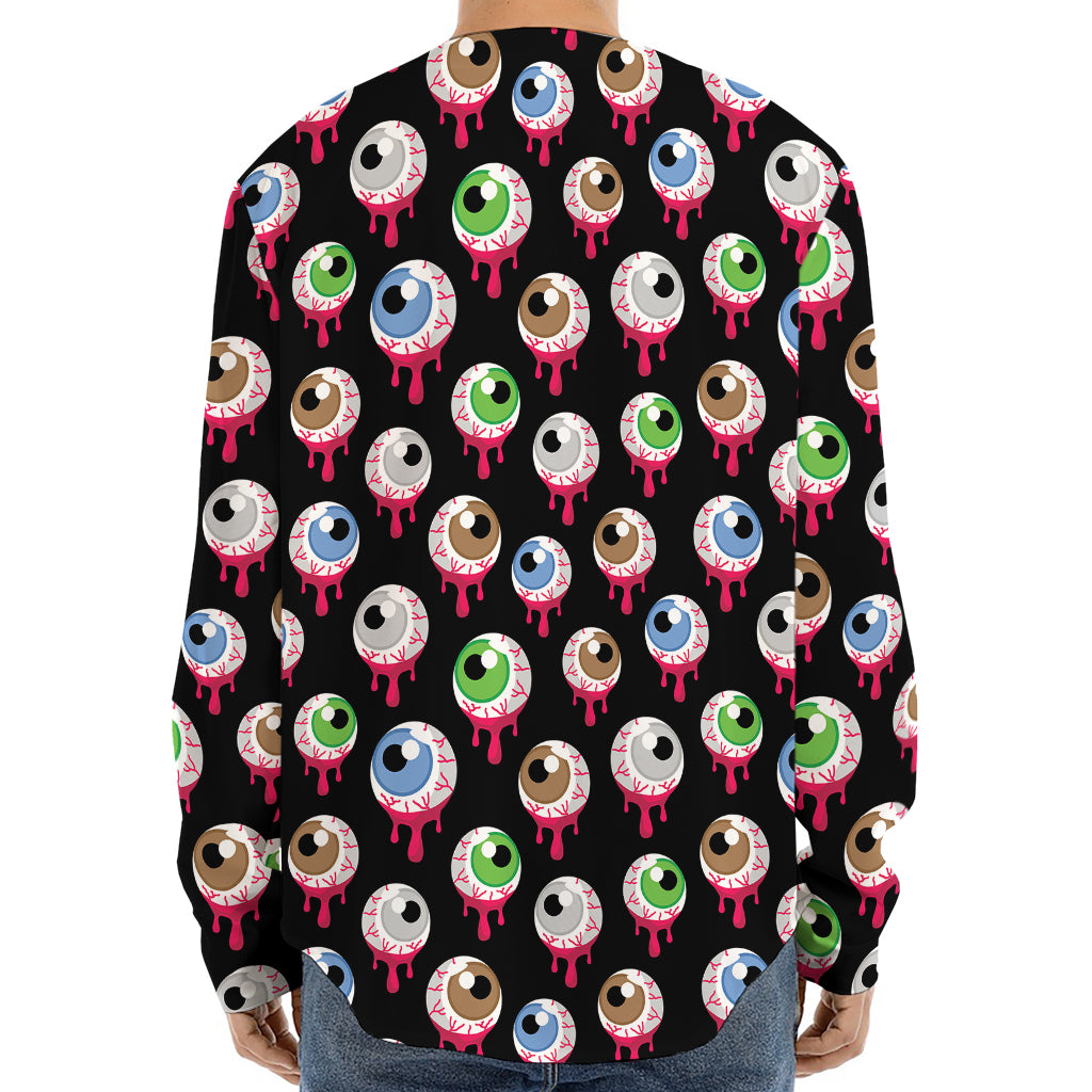 Bloody Eyeball Pattern Print Long Sleeve Baseball Jersey