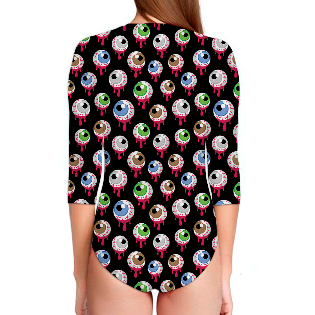 Bloody Eyeball Pattern Print Long Sleeve Swimsuit