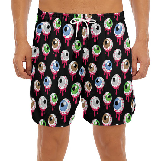 Bloody Eyeball Pattern Print Men's Split Running Shorts