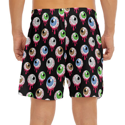 Bloody Eyeball Pattern Print Men's Split Running Shorts