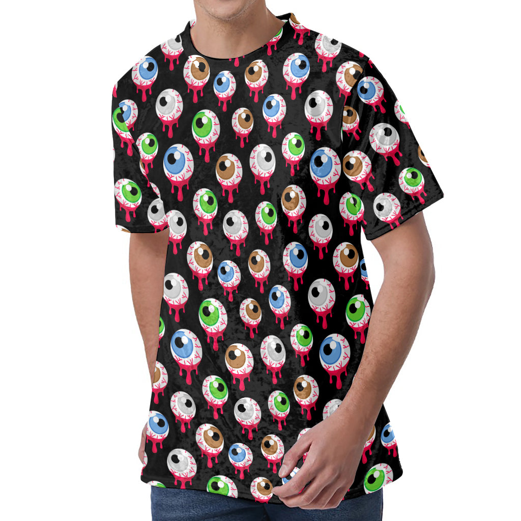 Bloody Eyeball Pattern Print Men's Velvet T-Shirt