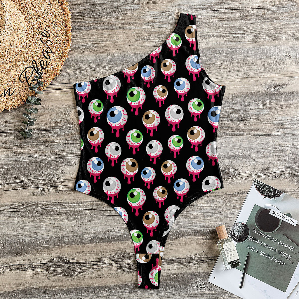 Bloody Eyeball Pattern Print One Shoulder Bodysuit