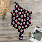 Bloody Eyeball Pattern Print One Shoulder Bodysuit