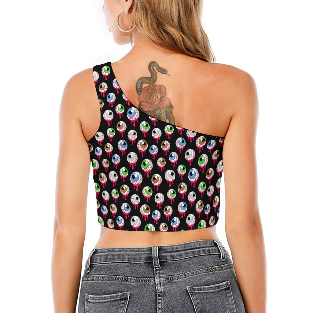 Bloody Eyeball Pattern Print One Shoulder Crop Top