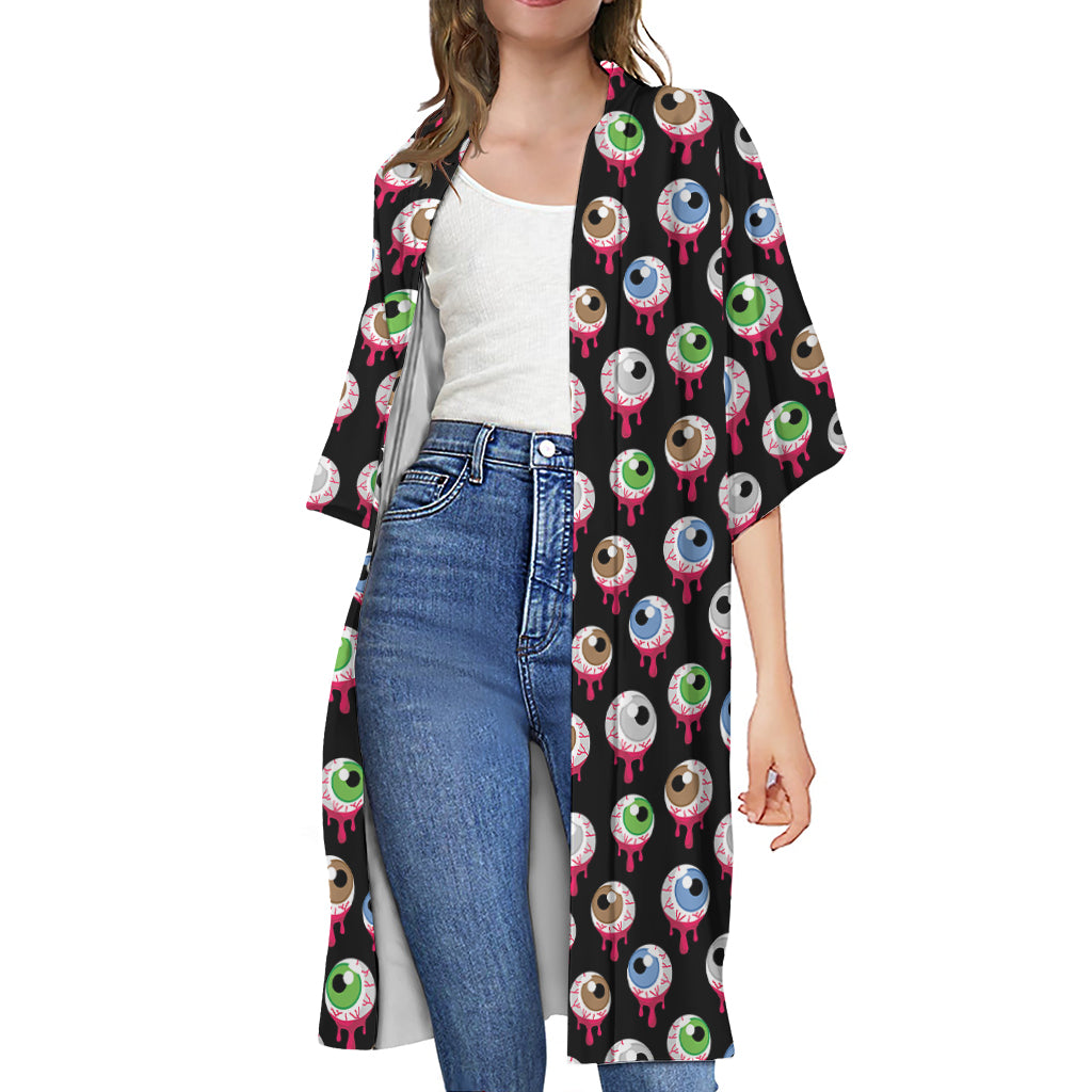 Bloody Eyeball Pattern Print Open Front Beach Cover Up