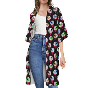 Bloody Eyeball Pattern Print Open Front Beach Cover Up