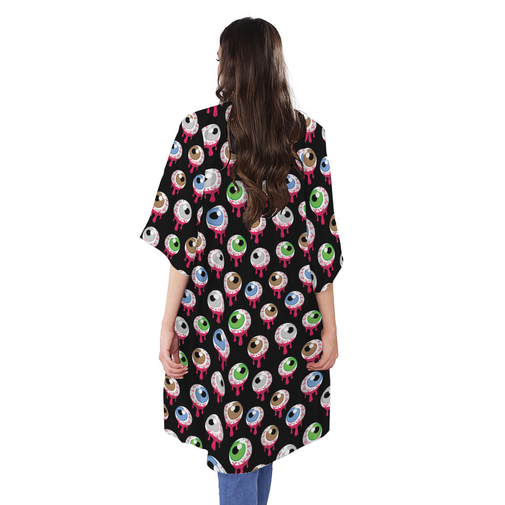 Bloody Eyeball Pattern Print Open Front Beach Cover Up