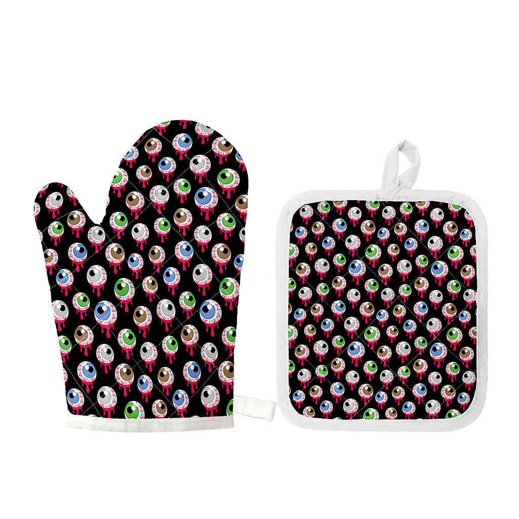 Bloody Eyeball Pattern Print Oven Mitt And Pot Holder Set