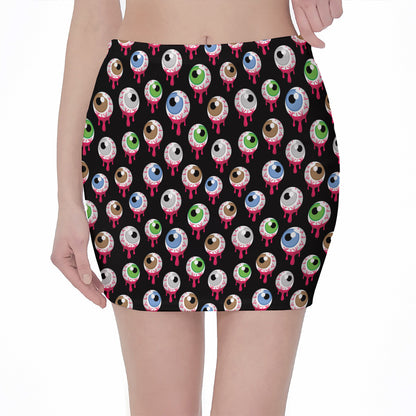 Bloody Eyeball Pattern Print Pencil Mini Skirt