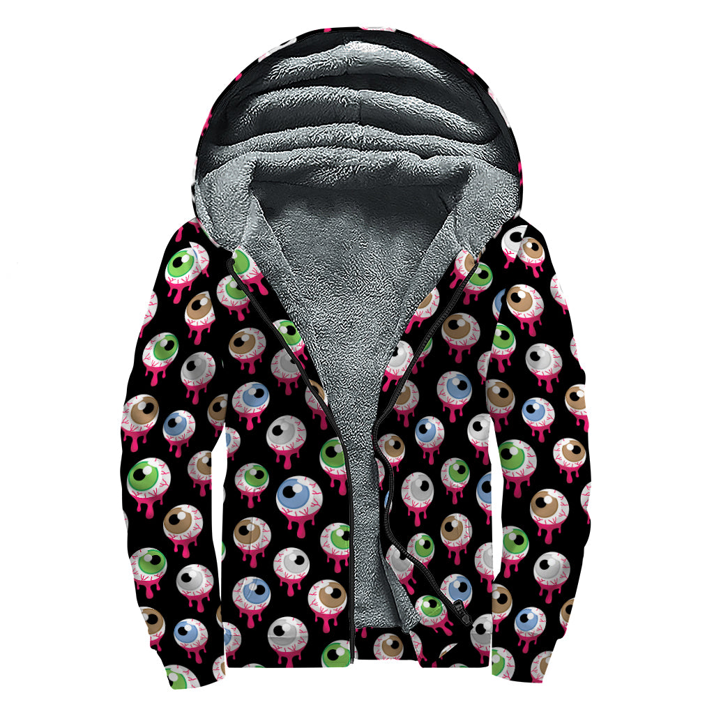 Bloody Eyeball Pattern Print Sherpa Lined Zip Up Hoodie