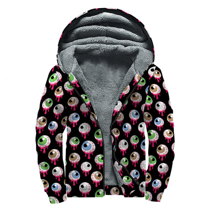 Bloody Eyeball Pattern Print Sherpa Lined Zip Up Hoodie