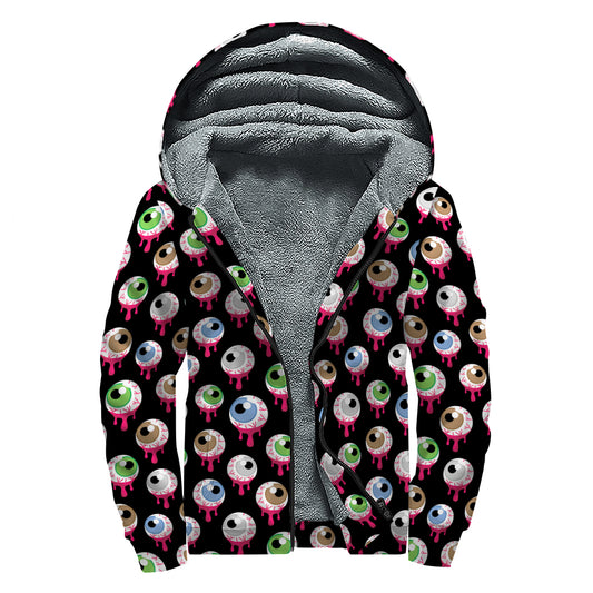 Bloody Eyeball Pattern Print Sherpa Lined Zip Up Hoodie