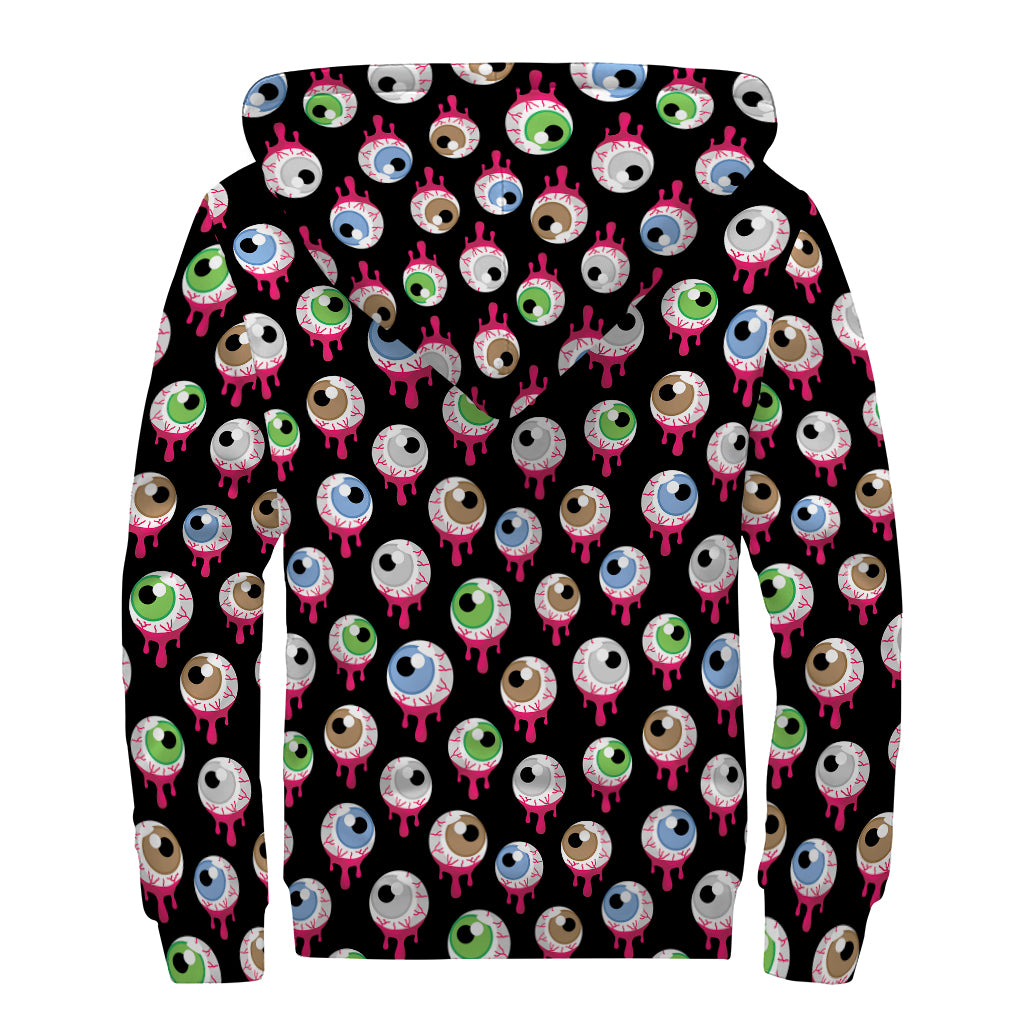 Bloody Eyeball Pattern Print Sherpa Lined Zip Up Hoodie