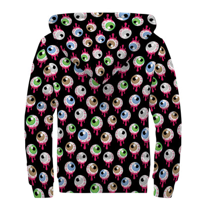 Bloody Eyeball Pattern Print Sherpa Lined Zip Up Hoodie
