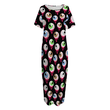 Bloody Eyeball Pattern Print Short Sleeve Long Nightdress