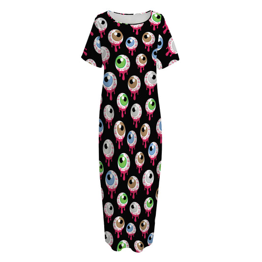 Bloody Eyeball Pattern Print Short Sleeve Long Nightdress