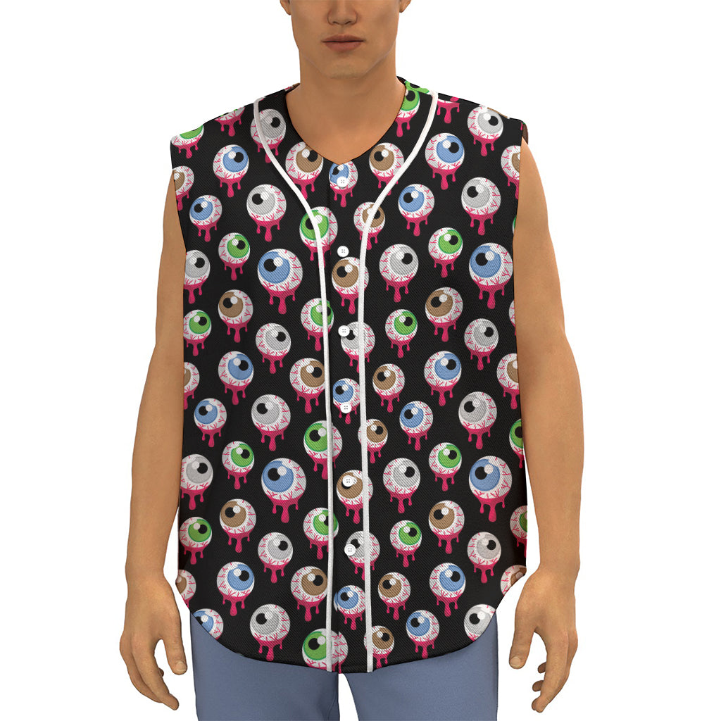 Bloody Eyeball Pattern Print Sleeveless Baseball Jersey