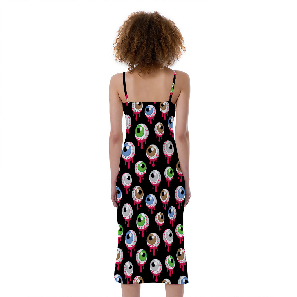 Bloody Eyeball Pattern Print Slim Fit Midi Cami Dress