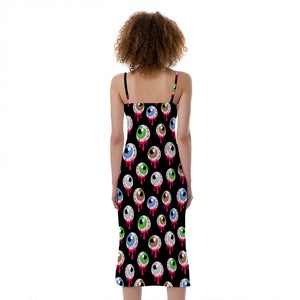 Bloody Eyeball Pattern Print Slim Fit Midi Cami Dress