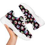 Bloody Eyeball Pattern Print White Chunky Shoes