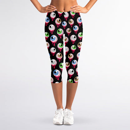 Bloody Eyeball Pattern Print Women's Capri Leggings