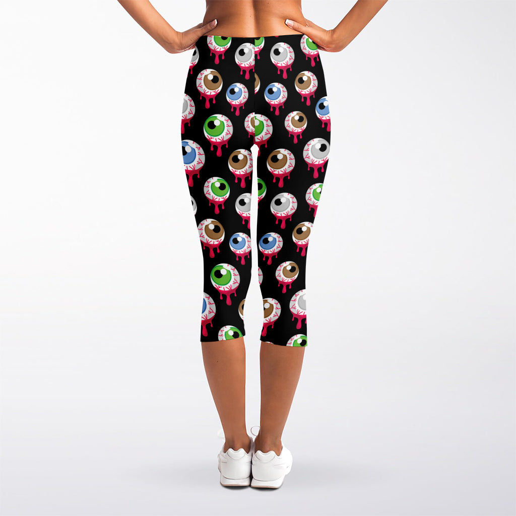 Bloody Eyeball Pattern Print Women's Capri Leggings