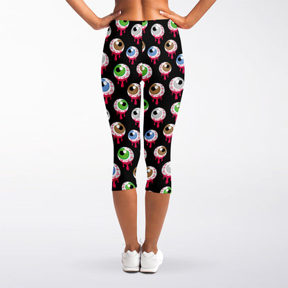 Bloody Eyeball Pattern Print Women's Capri Leggings