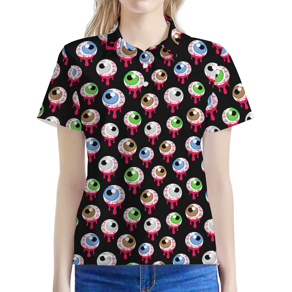 Bloody Eyeball Pattern Print Women's Polo Shirt