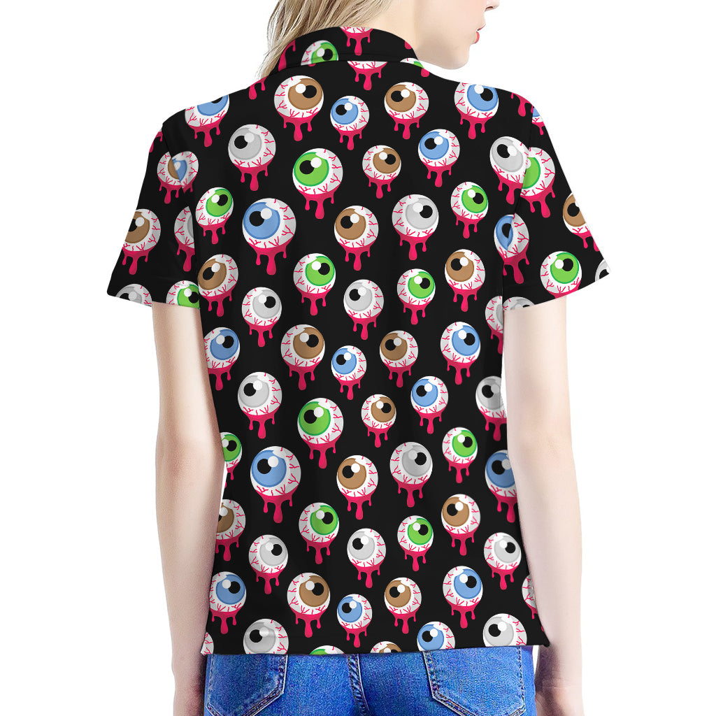 Bloody Eyeball Pattern Print Women's Polo Shirt