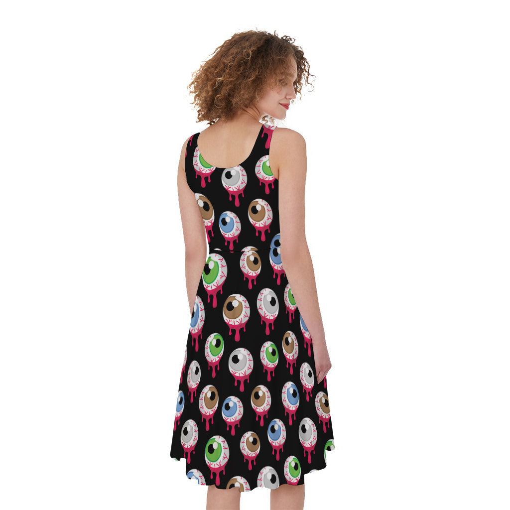 Bloody Eyeball Pattern Print Women's Sleeveless Dress