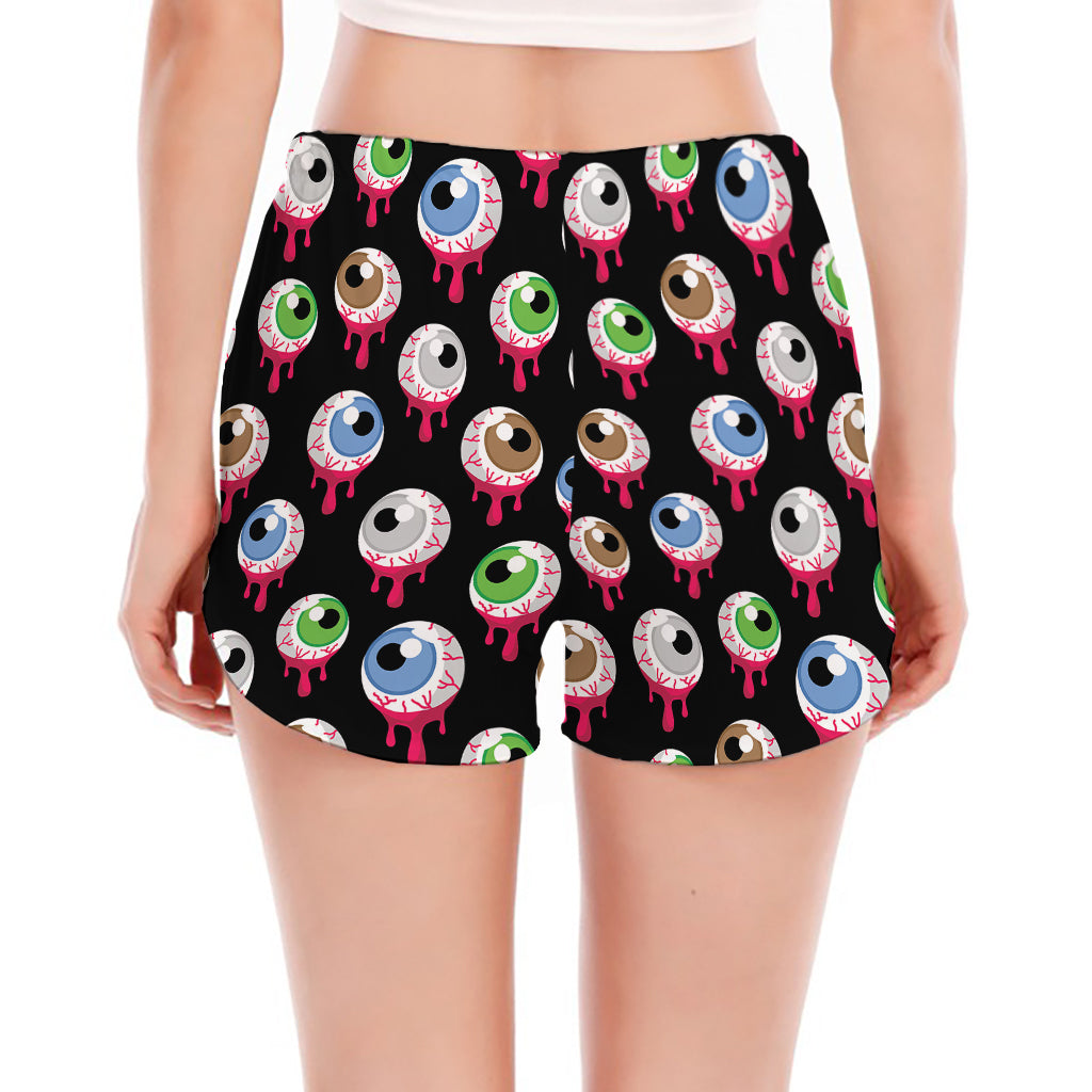 Bloody Eyeball Pattern Print Women's Split Running Shorts