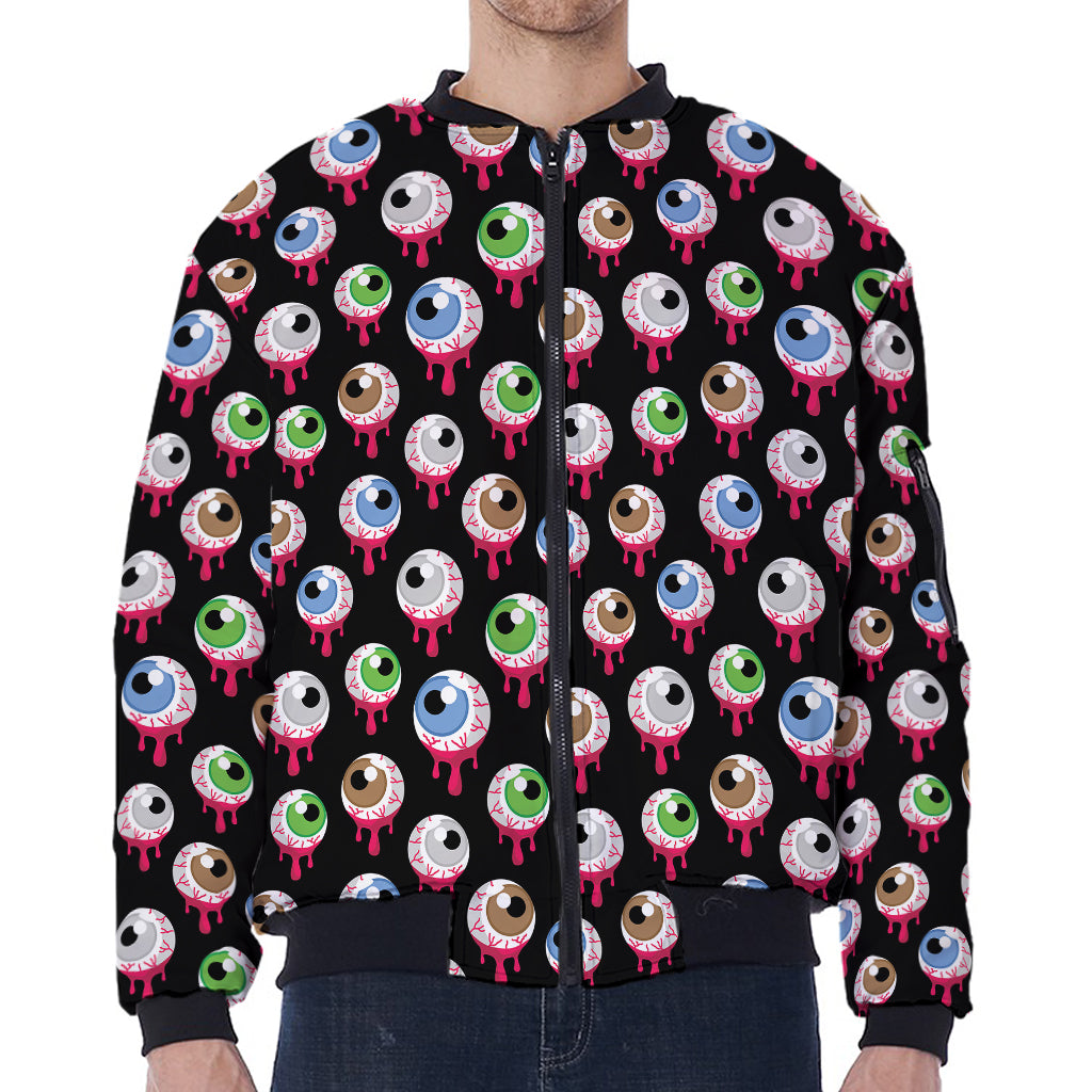 Bloody Eyeball Pattern Print Zip Sleeve Bomber Jacket