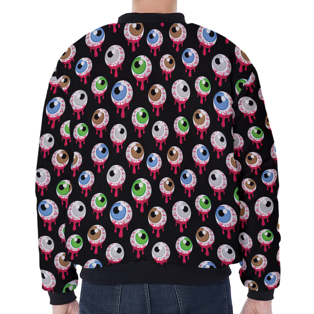 Bloody Eyeball Pattern Print Zip Sleeve Bomber Jacket