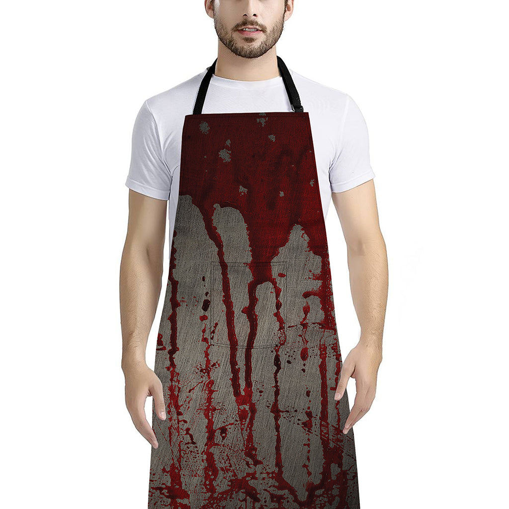 Bloody Metal Wall Print Bib Apron With Pocket