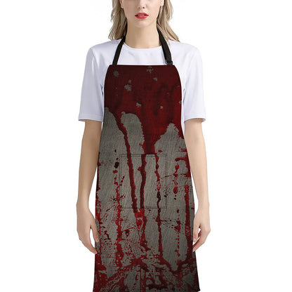 Bloody Metal Wall Print Bib Apron With Pocket