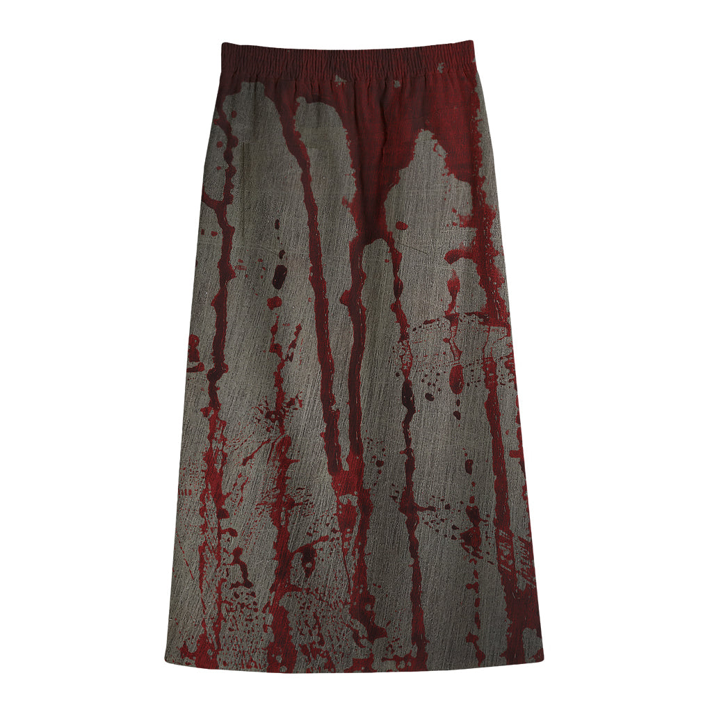 Bloody Metal Wall Print Cotton Front Slit Maxi Skirt