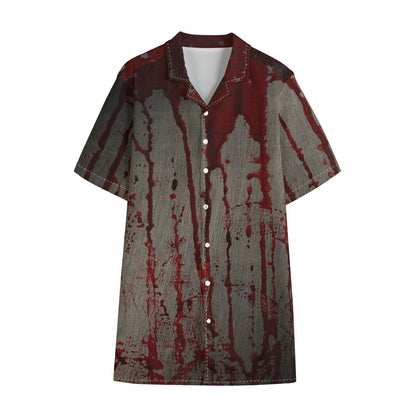 Bloody Metal Wall Print Cotton Hawaiian Shirt