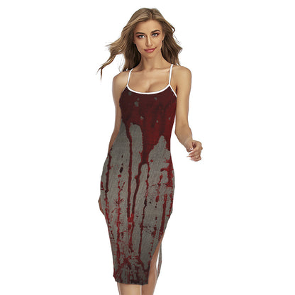 Bloody Metal Wall Print Cross Back Cami Dress