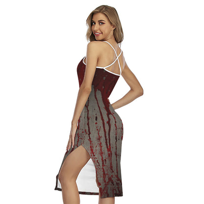 Bloody Metal Wall Print Cross Back Cami Dress