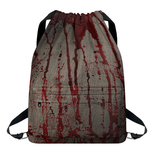 Bloody Metal Wall Print Drawstring Backpack