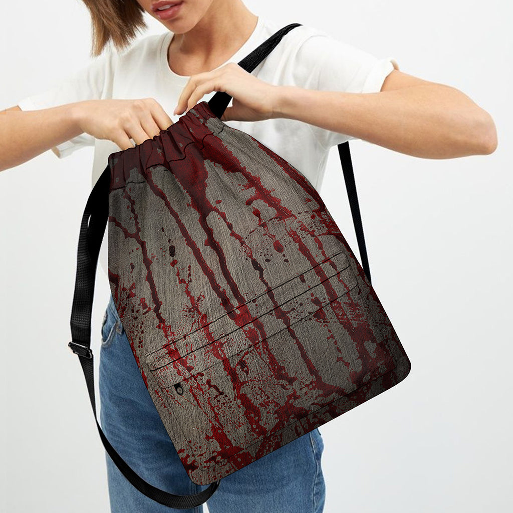 Bloody Metal Wall Print Drawstring Backpack
