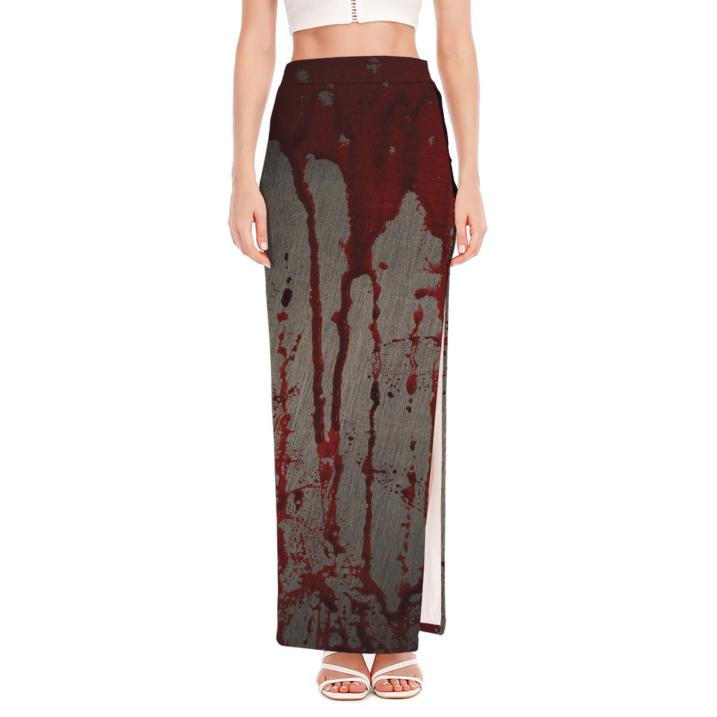 Bloody Metal Wall Print High Slit Maxi Skirt