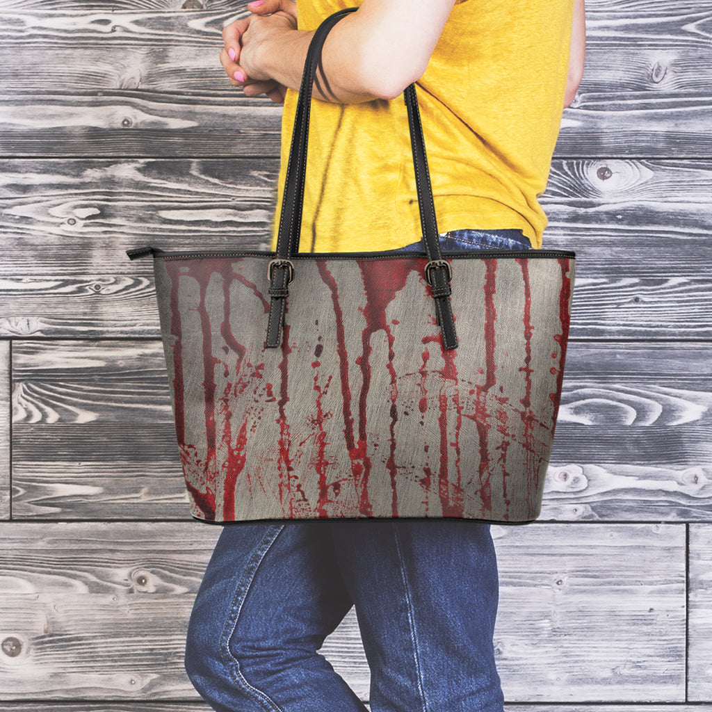 Bloody Metal Wall Print Leather Tote Bag