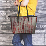 Bloody Metal Wall Print Leather Tote Bag