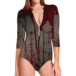 Bloody Metal Wall Print Long Sleeve Swimsuit