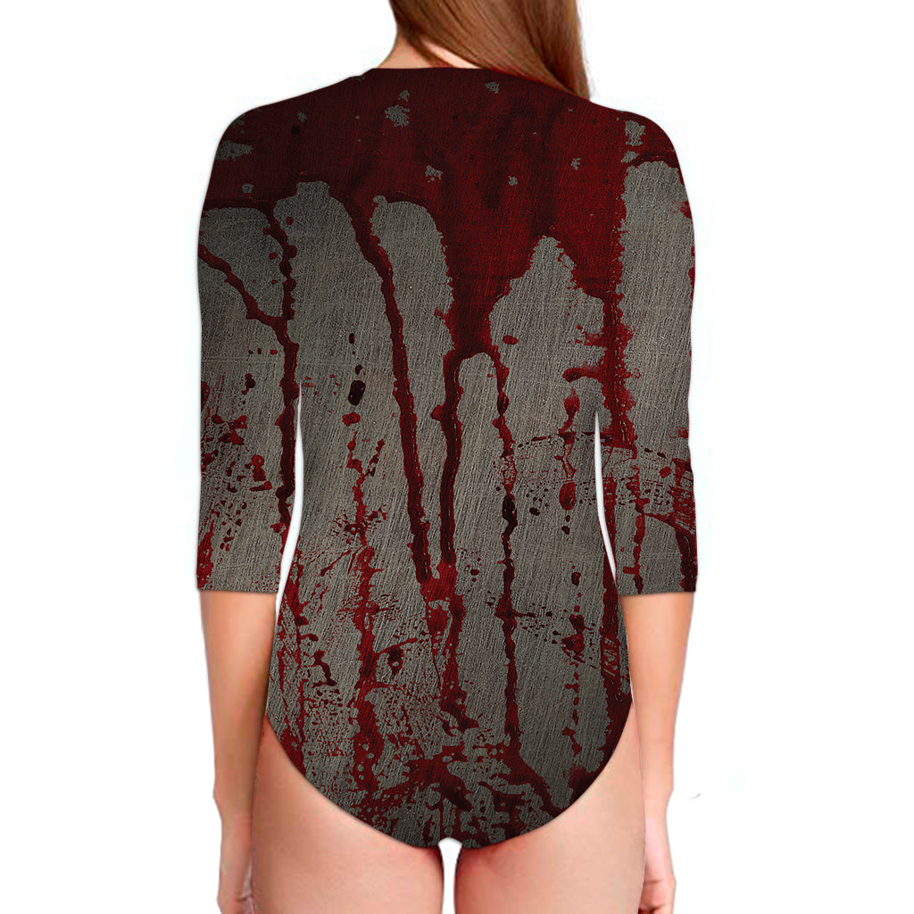 Bloody Metal Wall Print Long Sleeve Swimsuit