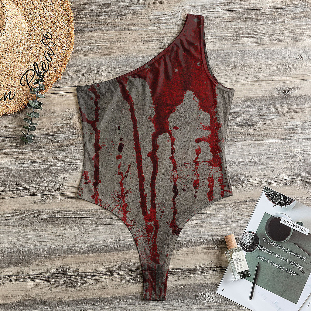 Bloody Metal Wall Print One Shoulder Bodysuit