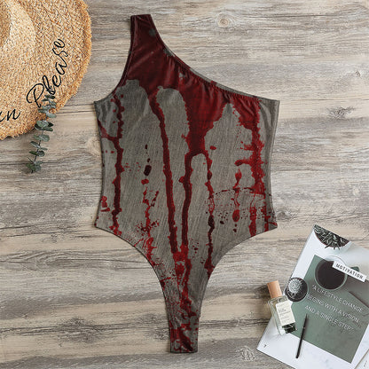 Bloody Metal Wall Print One Shoulder Bodysuit