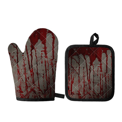 Bloody Metal Wall Print Oven Mitt And Pot Holder Set